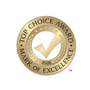 Award badge: Top Choice Award 2026, Mark of Excellence.