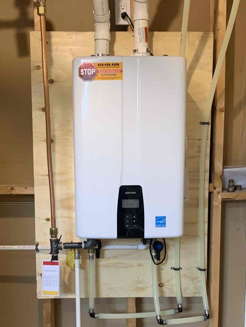 Tankless water heater installed by Donaldson Home Services.