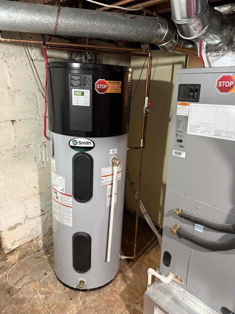 energy efficient water heater options. Hybrid water heater in basement