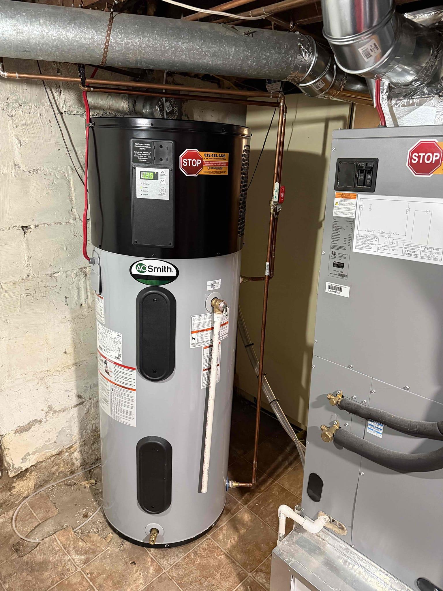 Hybrid water heater in basement