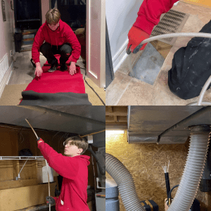 A collage of images of Donaldson Home Services performing a professional duct cleaning service in a home in Woodstock, Ontario.